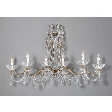 Exceptionelle applique baroque à pampilles de cristal, 6 bras de lumière