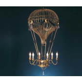 Lustre montgolfière géante en fer forgé et pampilles de cristal