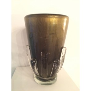 Vase artisanal en verre artisanal de Murano rehaussé d'or
