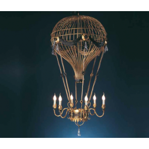 Lustre montgolfière géante en fer forgé et pampilles de cristal
