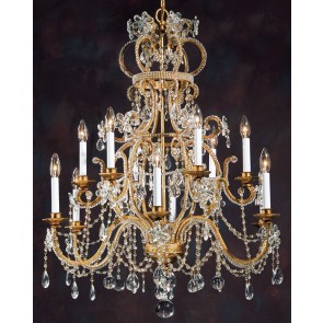 Lustre baroque à pampilles de cristal, en forme de couronne