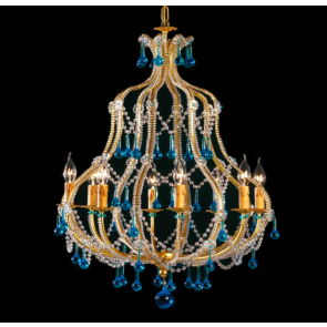 Superbe lustre cage 8 lumières d'inspiration baroque à pampilles de verre de Murano
