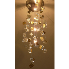 Fontaine de lumière à cubes de verre dorés à la feuille, lustre écologique