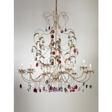 Amazing baroque chandelier with pendants colored crystal