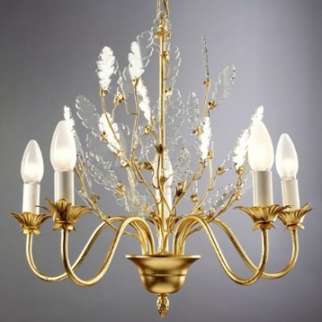 Baroque chandelier with cut glass sheets, gilded frame