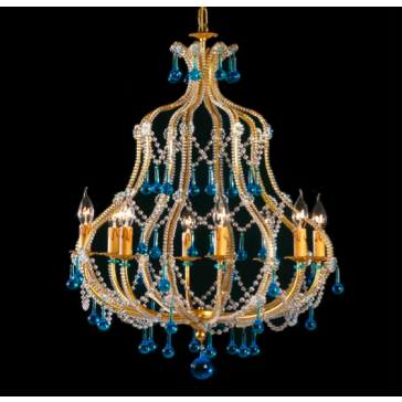 Amazing  cage chandelier, baroque inspiration with 8 lights, Murano drops