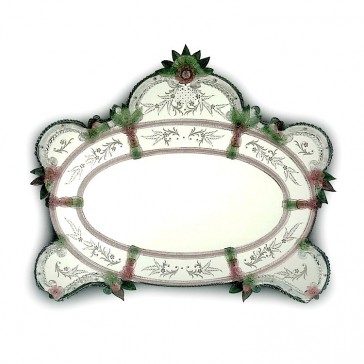 Magnifique miroir de Murano décoré et gravé à la main, de style vénitien du XVIIIème.