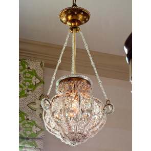 Lustre plafonnier de style lanterne à pampilles de cristal