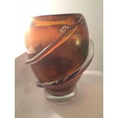 Vase Saturne artisanal en verre de Murano, ruban de verre en application