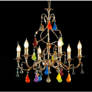 Incredibible  baroque chandelier with colored Murano glass fruits