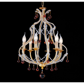 Amazing cage chandelier,  baroque inspiration with Murano colored drops