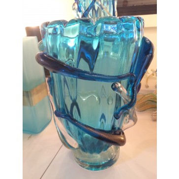 Vase modèle Ice à spirale de fabrication artisanale en verre artisanal de Murano