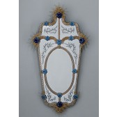 Magnifique miroir vénitien artisanal rehaussé de fleurs bleues
