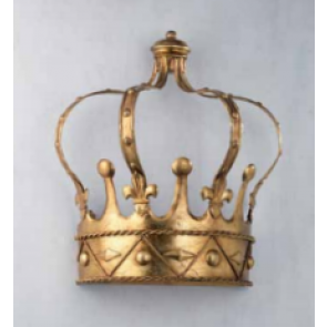 Applique en forme de couronne, en fer forgé doré à la feuille