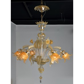 Lustre floréal de Murano, verre de Venise rehaussé d'or